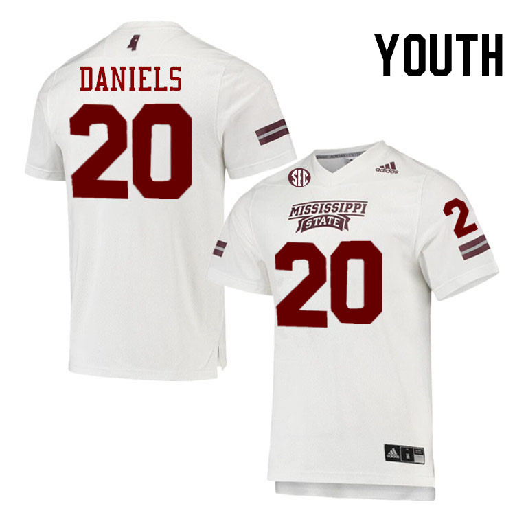 Youth #20 Johnnie Daniels Mississippi State Bulldogs College Football Jerseys Stitched-White